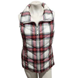 Talbots Plaid Puffer Vest Womens Small Down Filled Quilted Zip Front Preppy